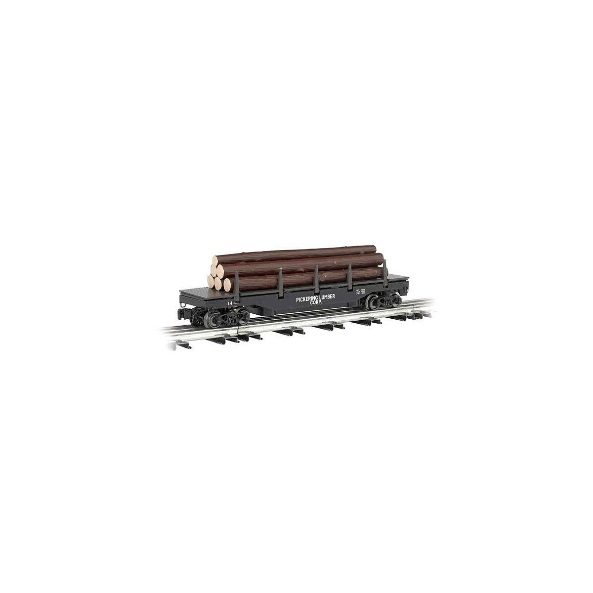 Operating Log Dump Car - 3-Rail - Ready to Run - Williams(TM) -- Pickering Lumber Company (Black), O, Bachmann Industries 47926