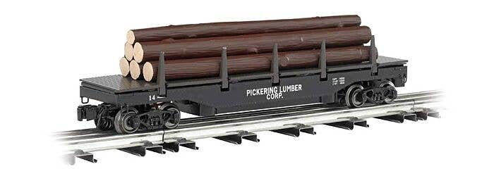 Operating Log Dump Car - 3-Rail - Ready to Run - Williams(TM) -- Pickering Lumber Company (Black), O, Bachmann Industries 47926