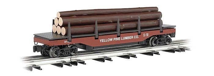 Operating Log Dump Car - 3-Rail - Ready to Run - Williams(TM) -- Yellow Pine Lumber Company (Boxcar Red), O, Bachmann Industries