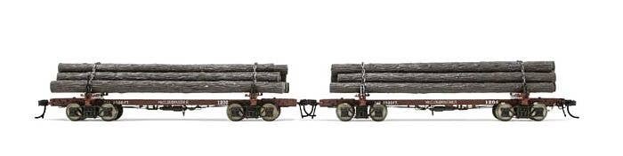 Skeleton Log Car with Load 2 Pack - Ready-to-Run -- McCloud River Railroad 1202, 1204 (Boxcar Red), HO, Rivarossi HR6627