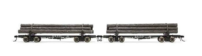 Skeleton Log Car with Load 2 Pack - Ready-to-Run -- St. Regis Paper 61, 66 (black), HO, Rivarossi HR6632