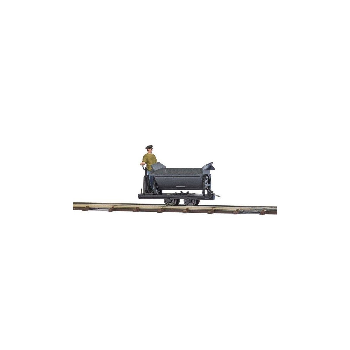 Tipper Side-Dump Car with Brakeman Figure - Feldbahn -- Black, Hn2, Busch Gmbh & Co Kg 12219