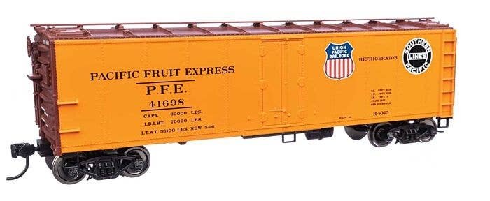 40′ Steel Reefer with Dreadnaught Ends - Ready To Run -- Pacific Fruit Express(TM) 41698 UP(R) & SP(TM) logos, HO, WalthersMai