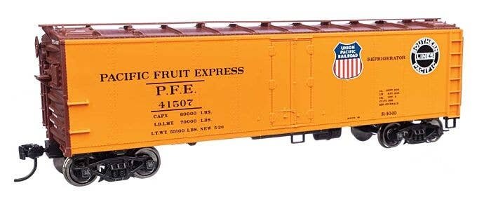 40′ Steel Reefer with Dreadnaught Ends - Ready To Run -- Pacific Fruit Express(TM) 41507 UP(R) & SP(TM) logos, HO, WalthersMai