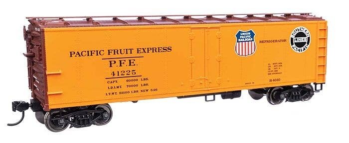 40′ Steel Reefer with Dreadnaught Ends - Ready To Run -- Pacific Fruit Express(TM) 41225 UP(R) & SP(TM) logos, HO, WalthersMai