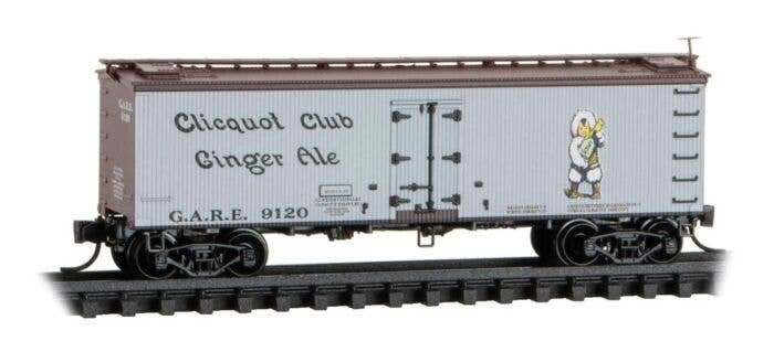 36′ Wood-Sheathed Ice Reefer - Ready to Run -- Clicquot Club GARE 9120 (gray, Boxcar Red, black), N, Micro Trains Line 5800610