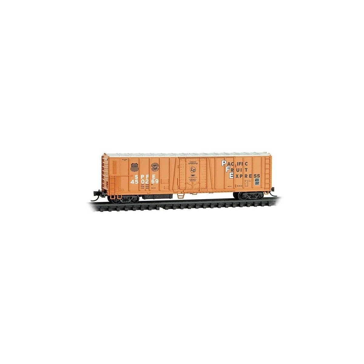 PC&F Class R-70-13 Steel Mechanical Reefer No Roofwalk - Ready to Run -- Pacific Fruit Express 450269 (orange, black, white, UP 
