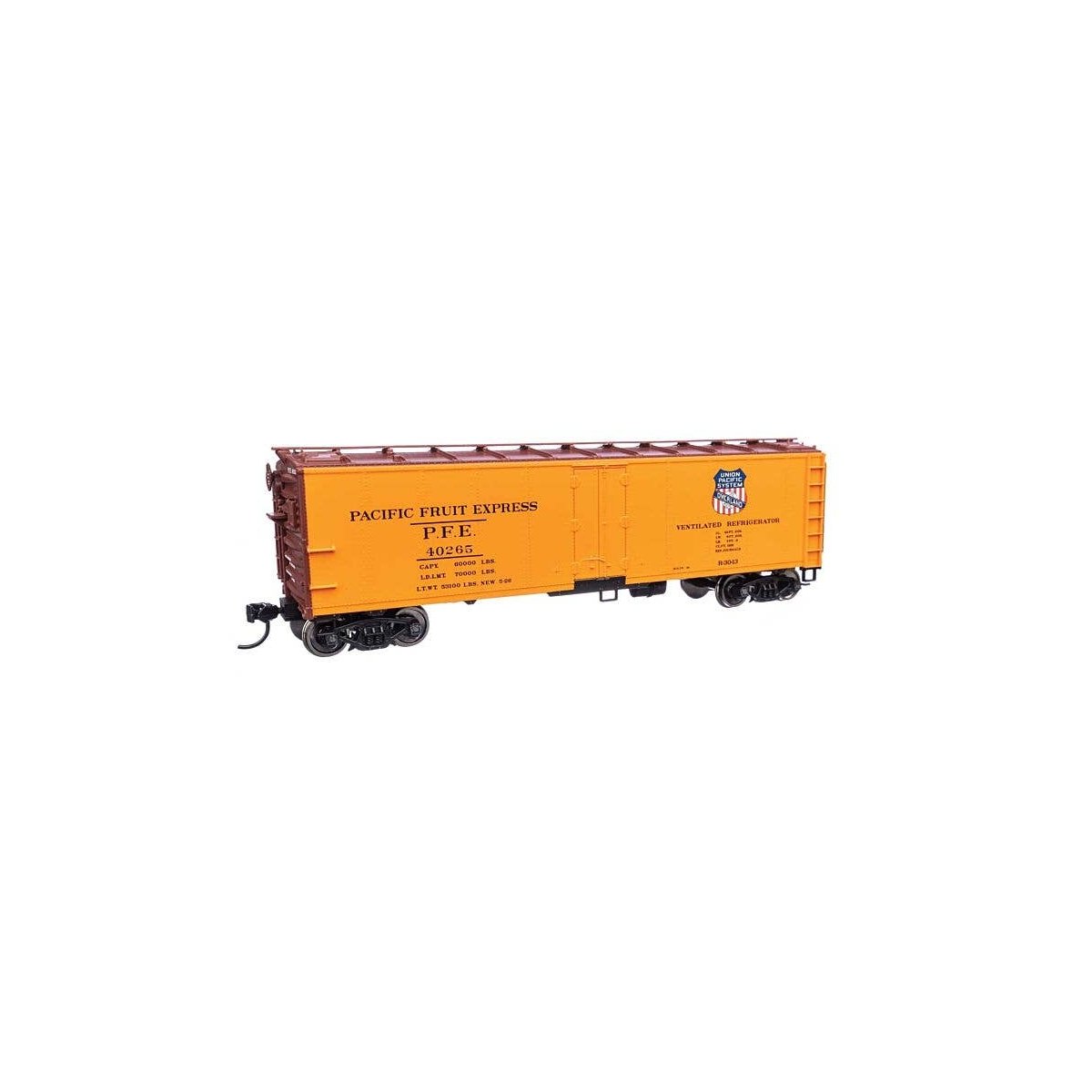 40′ Steel Reefer with Dreadnaught Ends - Ready To Run -- Pacific Fruit Express(TM) 40265 (Overland Logo Side 1/SP Lines Logo S