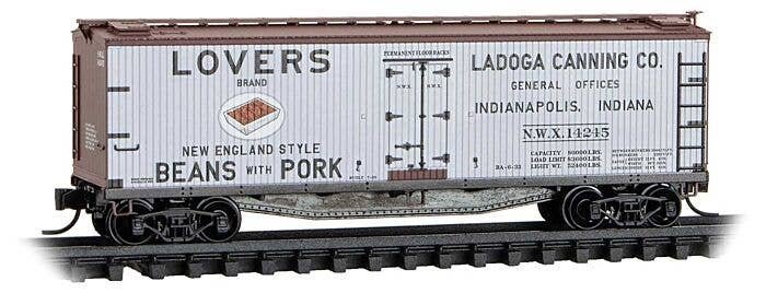 40′ Double-Sheathed Wood Reefer w/Vertical Brake Wheel - Ready to Run -- Ladoga Canning NWX 14245 (gray, Boxcar Red, Lovers Br
