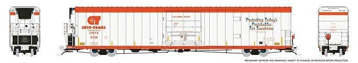 Greenbrier 72′ IL 7780 Mechanical Reefer - Ready to Run -- Cyro-Trans CRYX 5138 Columbia River (white, orange), HO, Rapido Tra