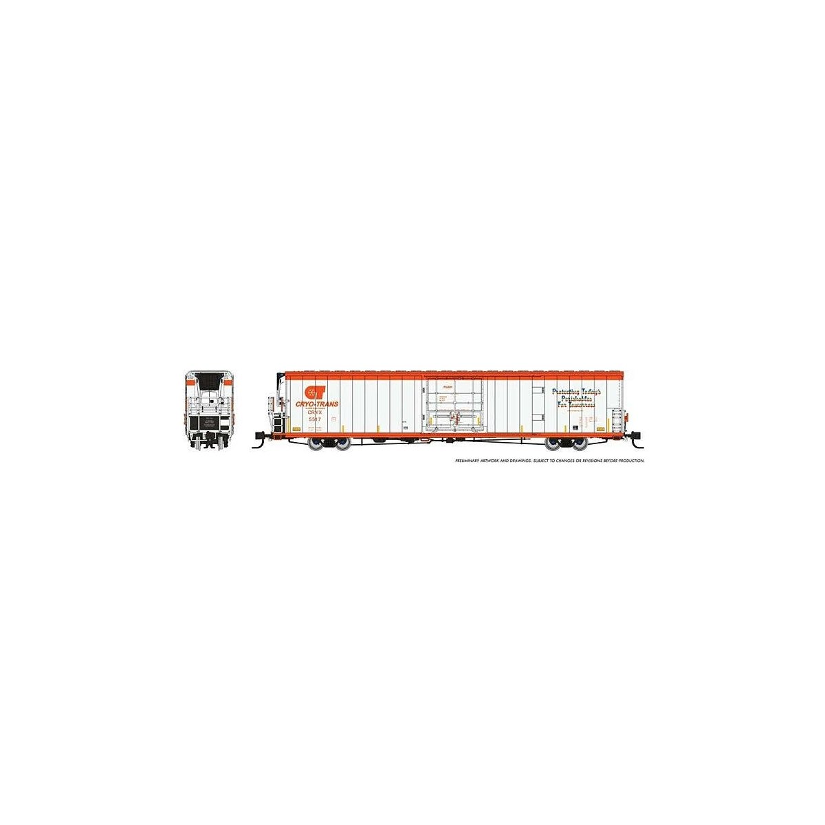 Greenbrier 7780 Cubic Foot Reefer - Ready to Run -- Cryo-Trans Random from Set 1 (white, orange), N, Rapido Trains Inc 567001A