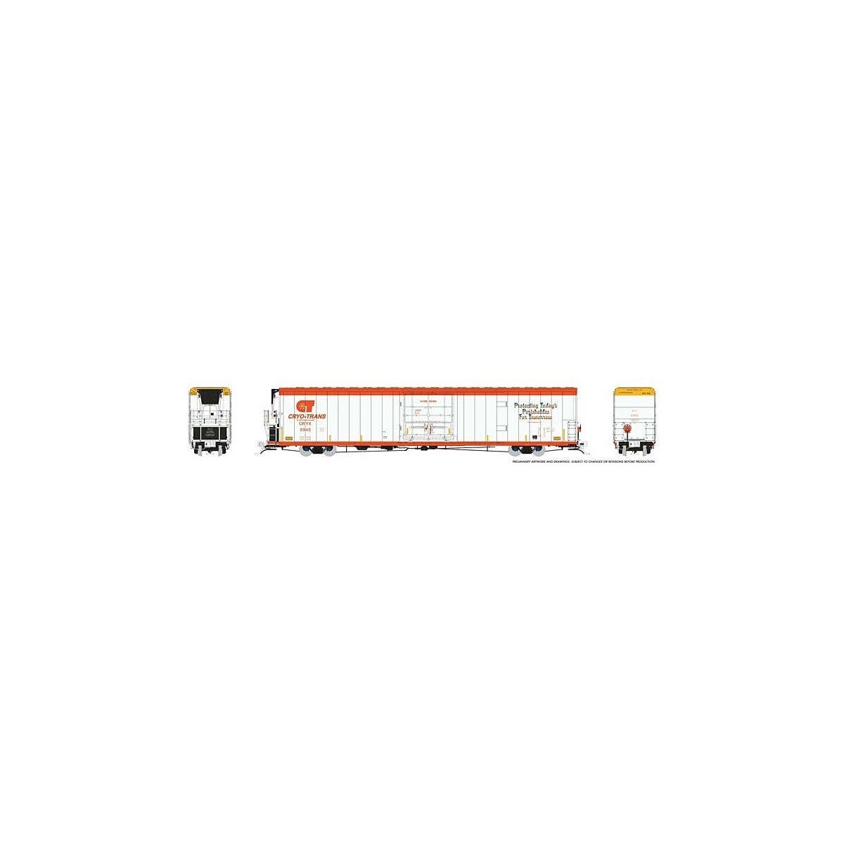 Greenbrier 72′ IL 7780 Mechanical Reefer - With Sound - Ready to Run -- Cyro-Trans CRYX 5945 Spuds (white, orange), HO, Rapido