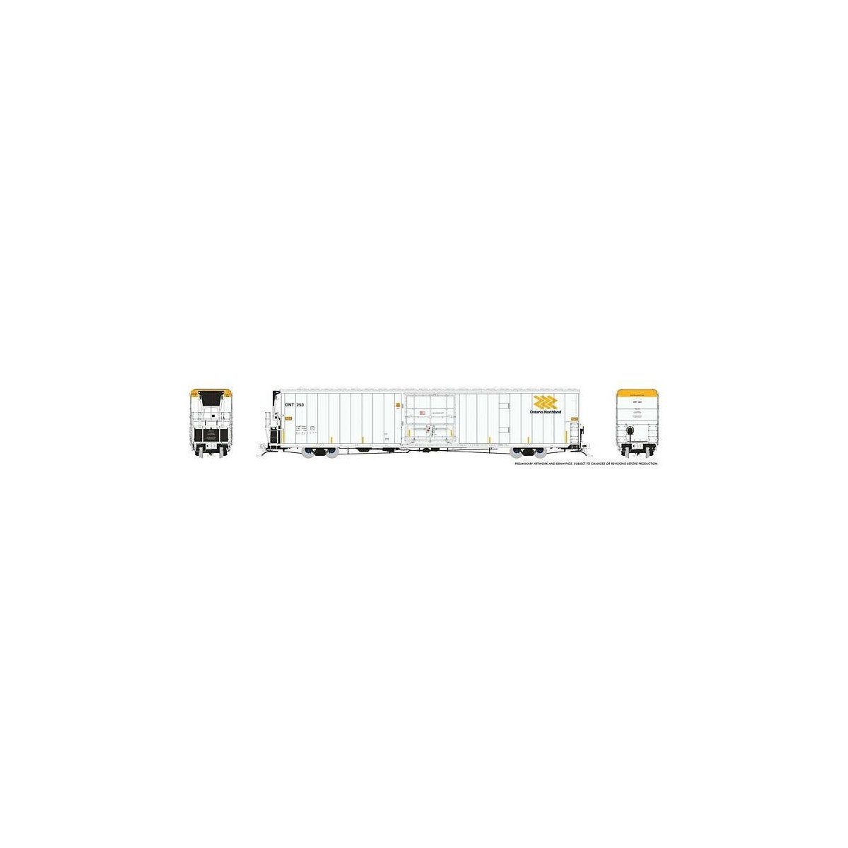 Greenbrier 72′ IL 7780 Mechanical Reefer 3-Pack - Ready to Run -- Ontario Northland (white, yellow, blue), HO, Rapido Trains I