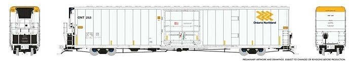 Greenbrier 72′ IL 7780 Mechanical Reefer 3-Pack - Ready to Run -- Ontario Northland (white, yellow, blue), HO, Rapido Trains I