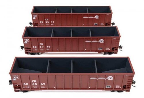50′ Bethgon Coalporter Gondola 3-Pack - Ready to Run -- Conrail 505591, 505745, 506069, HO, WalthersMainline 55916