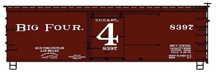 36′ Double-Sheathed Wood Boxcar, Steel Roof, Wood Ends, Straight Underf. Kit -- Big Four CCC&StL 83, HO, Accurail Inc 81891