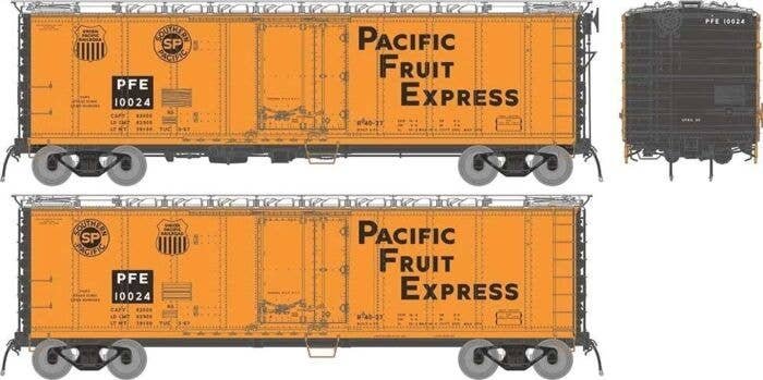 Class R-40-27 Steel Reefer 6-Pack - Ready to Run -- Pacific Fruit Express Set 1 (1966 Scheme, orange, black, silver, Large Lett,