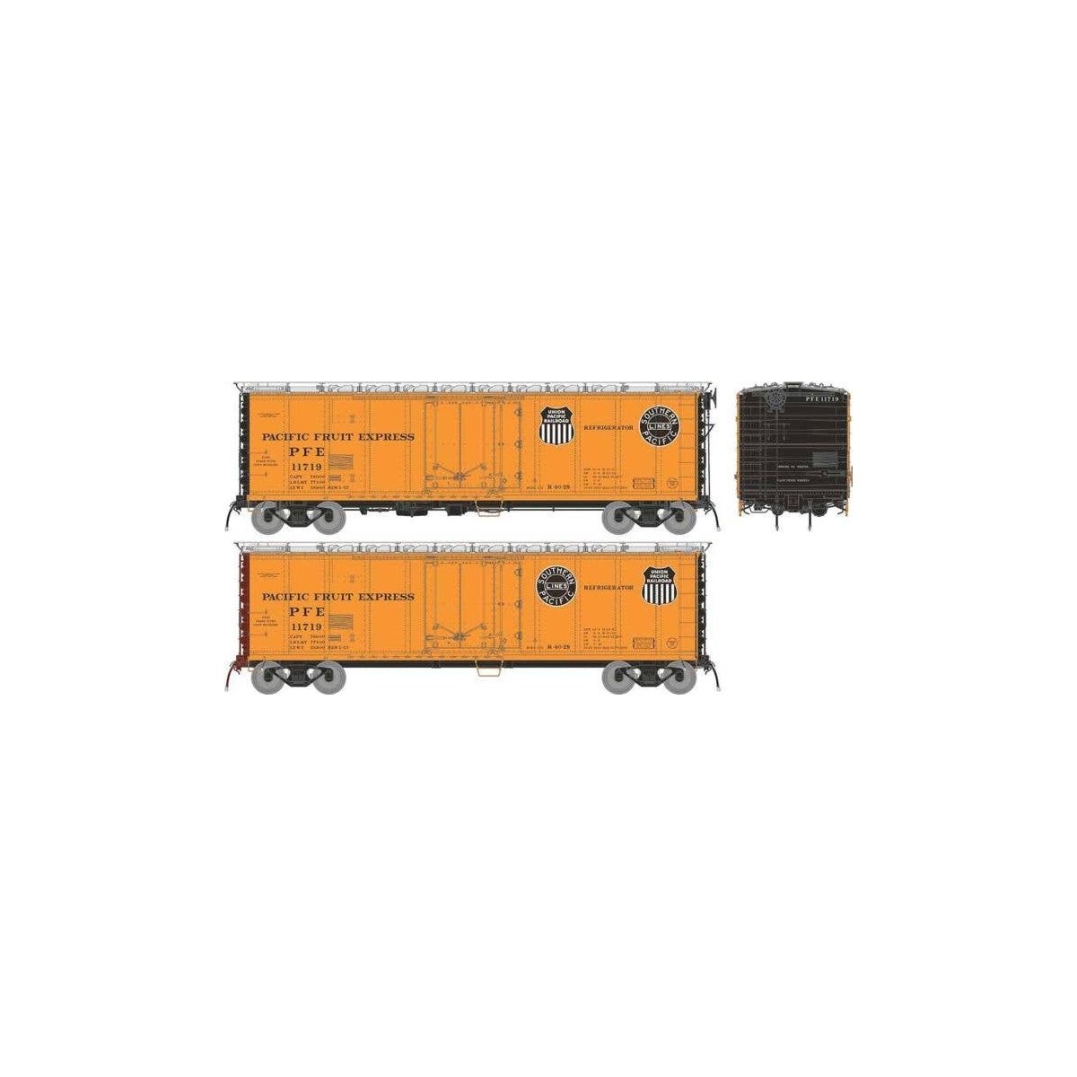 Class R-40-27 Steel Reefer 6-Pack - Ready to Run -- Pacific Fruit Express Set 1 (1961 Scheme, orange, black, silver, Large Lett,