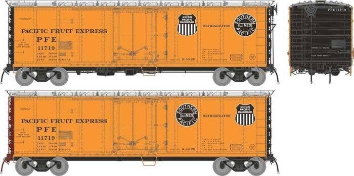 Class R-40-27 Steel Reefer 6-Pack - Ready to Run -- Pacific Fruit Express Set 1 (1961 Scheme, orange, black, silver, Large Lett,