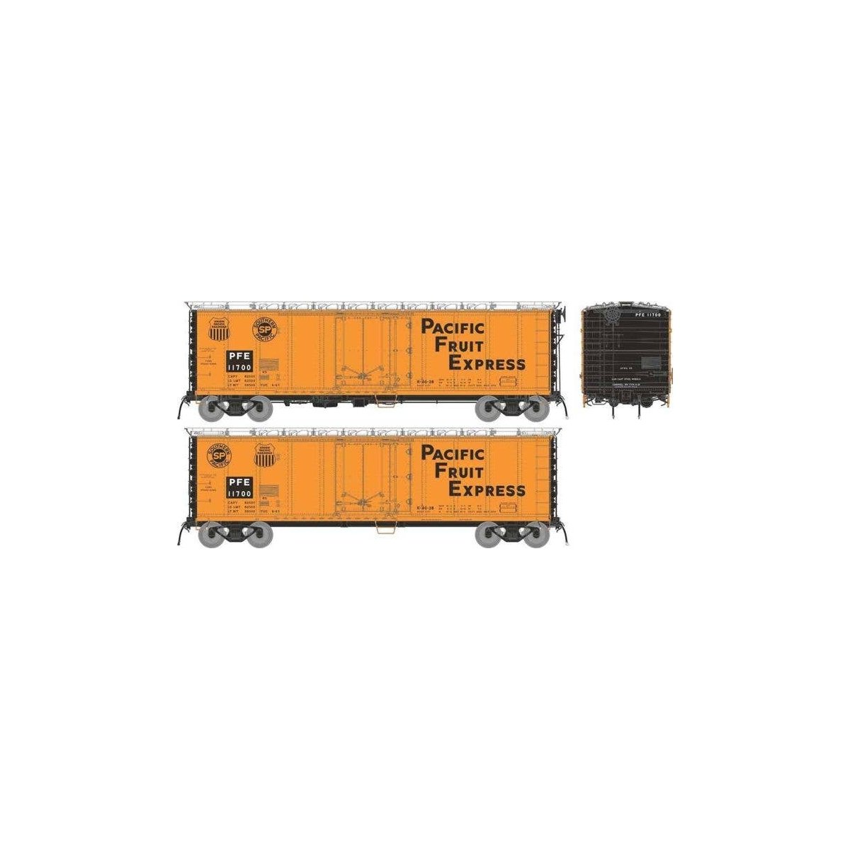 Class R-40-27 Steel Reefer 6-Pack - Ready to Run -- Pacific Fruit Express Set 1 (1966 Scheme, orange, black, silver, Large Lett,