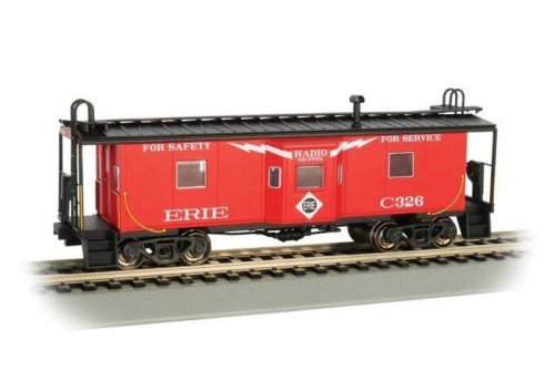 Steel Bay Window Caboose - Ready to Run -- Erie C326 (red, white, black `Radio Equipped` Slo, HO, Bachmann Industries 73203