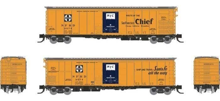 Class RR-56 Mechanical Reefer 4-Pack - Ready to Run -- Santa Fe 1 (orange, blue, black, San Francisco Chief Slogan), N, Rapido T