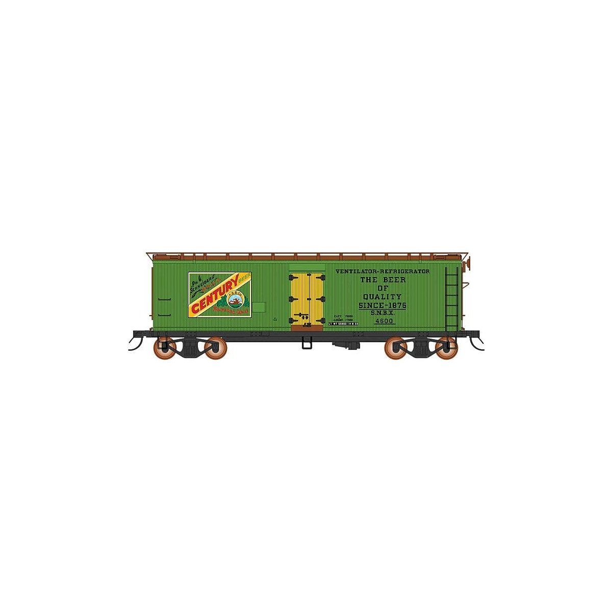 Fruit Growers Express Wood Refrigerator Car - Ready to Run -- Century Beer SNBX (green, Boxcar Red, yellow), HO, Intermountain R