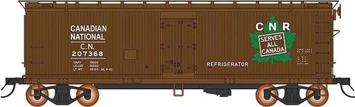 Fruit Growers Express Wood Refrigerator Car - Ready to Run -- Canadian National (1946 Boxcar Red, green, CNR Leaf Logo), HO, Int