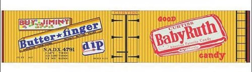 Railroad Decal Set -- NADX Wood Reefer (Butterfinger and Baby Ruth Candy Billboard Logos), HO, Tichy Train Group 10311