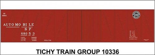 Railroad Decal Set -- Southern Pacific 50′ 1-1/2-Door Wood Boxcar (Automobile Service, Lines L, HO, Tichy Train Group 10336