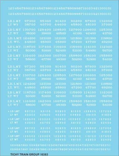 Railroad Decal Set -- Load Limit and Light Weight (LD LMT and LT WT) Data (white lettering), HO, Tichy Train Group 10383
