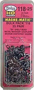 118-25 Bulk Pack - 25 Pairs 118 SF Shelf Whisker Metal Couplers -- Medium (9/32′) Centers, HO, Kadee Quality Products 11825