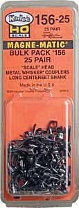 156 Whisker(R) Scale Knuckle Couplers - Kit - Magne-Matic(R) -- Long Centerset Shank - 25, HO, Kadee Quality Products 15625