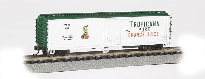 ACF 50′ Steel Mechanical Reefer (2012 Version) - Ready to Run -- Tropicana Orange Juice TPIX 742 (white, green, orange Girl Lo