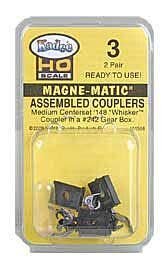 3 Assembled 148 Whisker(R) Metal Couplers -- Medium (9/32′) Centerset Shank, HO, Kadee Quality Products 3