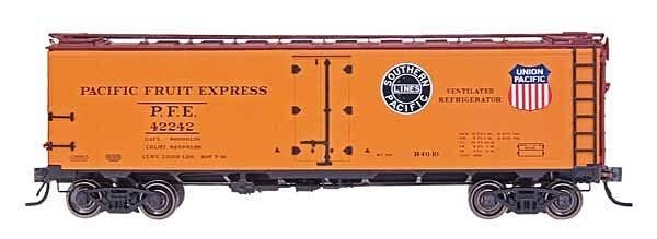 Premium Line R-40-10 Refrigerator Car - Ready to Run -- Pacific Fruit Express (orange, Boxcar Red, 2 Logos), HO, Intermountain R