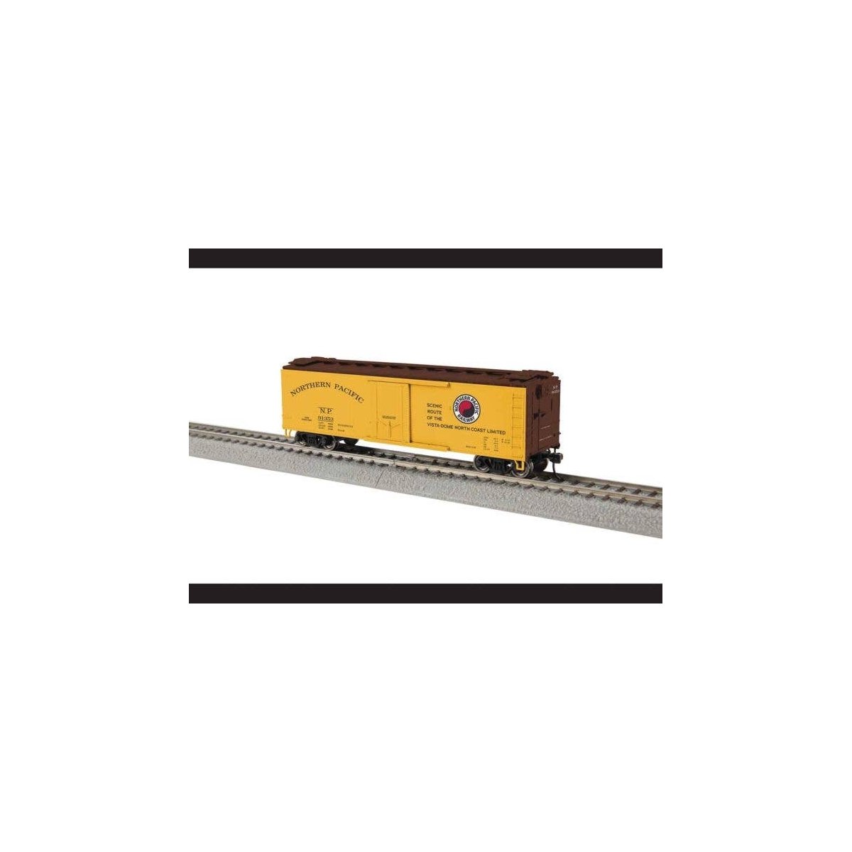 40′ Steel Reefer - Ready to Run -- Northern Pacific 91353 (yellow, Boxcar Red, North Coast Slogan, Monad Logo), HO, Lionel 245