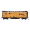 Santa Fe 40` Steel Ice Reefer - Ready to Run -- Santa Fe `The Scout` RR-27 Curved Line Map (ATSF Yellow, white lettering), N, In