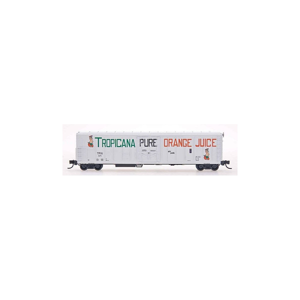 57′ Mechanical Refrigerator Car - Ready to Run -- Tropicana (1972, white, green, orange, 2 figures), N, Intermountain Railway 