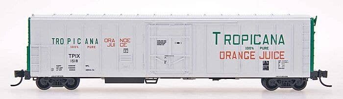 57′ Mechanical Refrigerator Car - Ready to Run -- Tropicana (1977, white, green, orange, green ends), N, Intermountain Railway