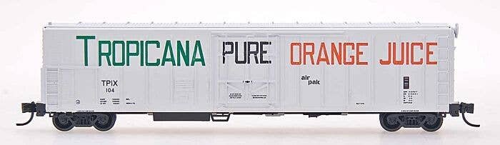 57′ Mechanical Refrigerator Car - Ready to Run -- Tropicana (1970 white, green, orange), N, Intermountain Railway Company 2100