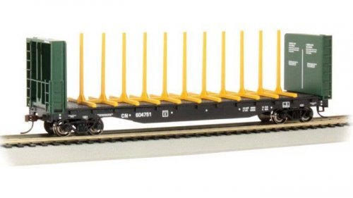 52′ Centerbeam Bulkhead Flatcar - Ready to Run -- Canadian National 60472 (black), HO, Bachmann Industries 12902