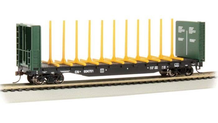 52′ Centerbeam Bulkhead Flatcar - Ready to Run -- Canadian National 60472 (black), HO, Bachmann Industries 12902
