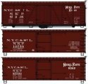 40′ Wood Boxcar 3-Pack - Kit -- Nickel Plate 97236, 10759, 27703 (3 Schemes, Boxcar Red), HO, Accurail Inc 8140
