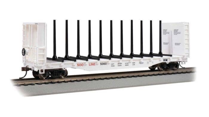 52′ Centerbeam Bulkhead Flatcar - Ready to Run -- Soo Line 5060 (white), HO, Bachmann Industries 12906