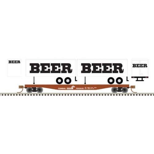 50` Piggyback Flatcar w/Two 24` Trailers - Ready to Run -- Conrail 700922 (BEER Trailers, white, blac, N, Trainman 50006518