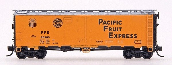 R-40-23 Steel Ice Reefer - Ready to Run -- Pacific Fruit Express (orange, Boxcar Red, silver, Modern Gothic Lettering ), N, Inte