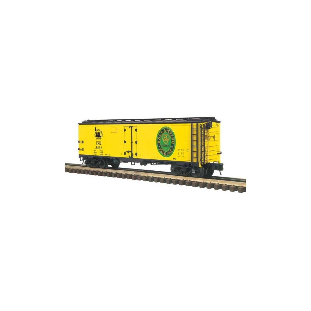 40′ Steel Reefer - 2-Rail - Ready to Run - Master -- Central Railroad of New Jersey (yellow, Ballantine Heritage India Pale Al