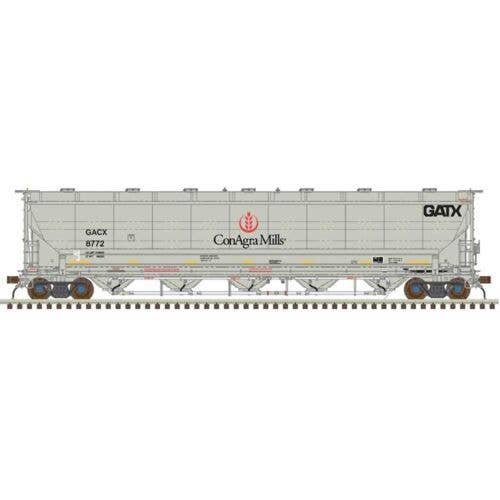 Trinity 5660 PD Covered Hopper - Ready to Run -- ConAgra Mills GACX 8774 (gray, black, N, Atlas Model Railroad Co. 50006846