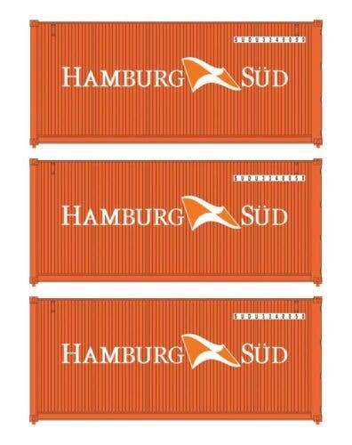 20′ Fully Corrugated Container - 3-Pack -- Hamburg Sud, HO, Walthers SceneMaster 18052